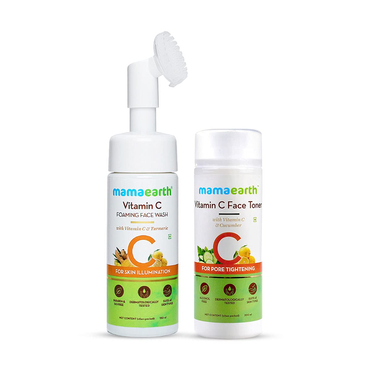 Mamaearth Vitamin C Skin Radiance Combo - Face Wash 150ml & Toner 200ml for Glowing Skin | Brightening & Hydrating Skincare Set | Perfect for Daily Face Care Routine & Acne-Prone Skin