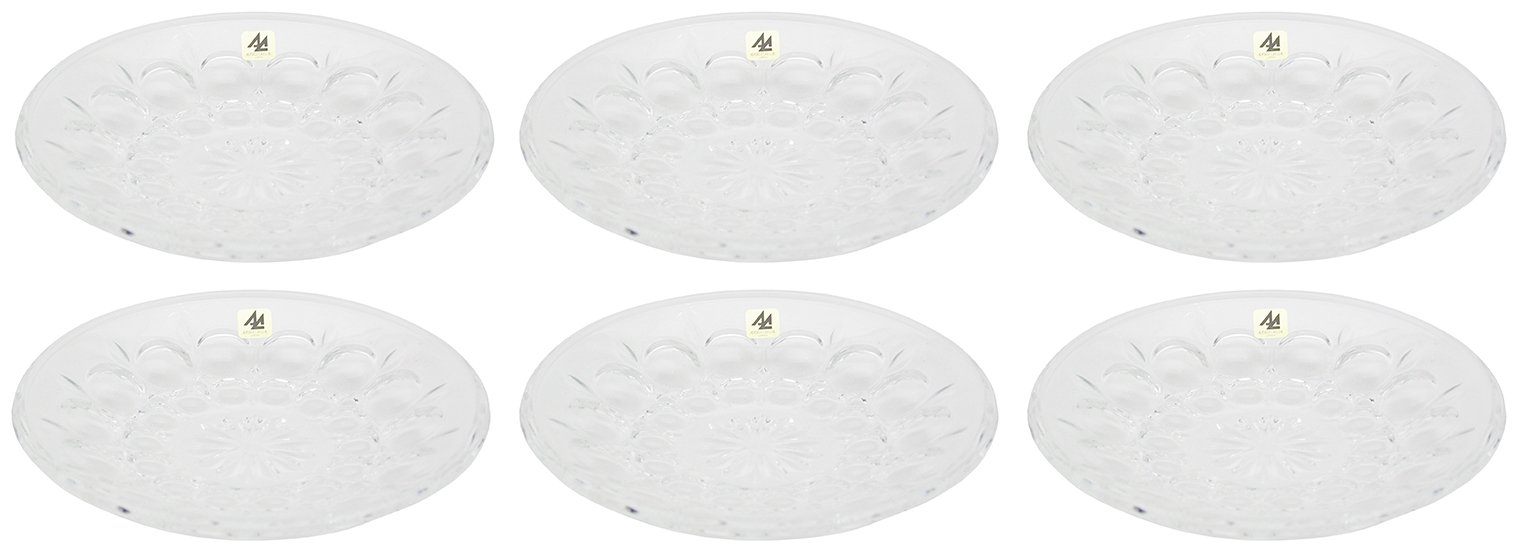 Aderia F-70705 Clear Glass Plates Set of 6 - 6.2 x 1.0 Inches (15.8 x 2.5 cm) Japanese Water Moon Design Plates - Perfect for Dessert, Appetizers & Elegant Dinner Parties