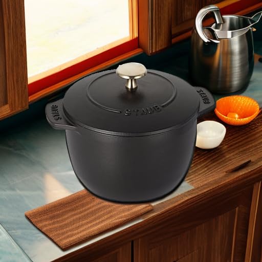 Staub 1.5 Quart Cast Iron Dutch Oven - Premium Matte Black French Cookware, Made in France | Perfect for Baking, Braising & Slow Cooking Soups