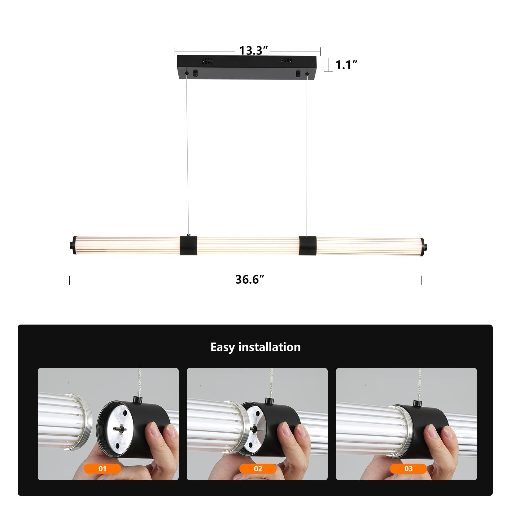 Modern Black LED Pendant Light - Adjustable Linear Hanging Light Fixture for Kitchen, Dining Room, Bedroom & Living Room | Easy Installation, Energy Efficient Lighting for Home & Office Decor