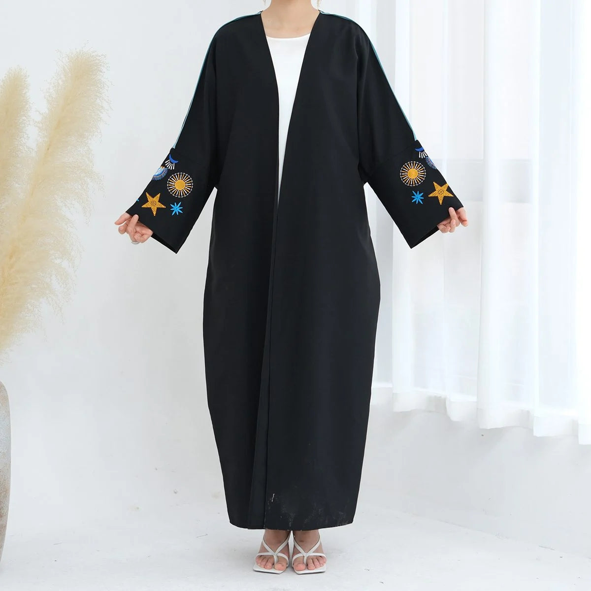 Elegant Embroidered Cardigan Open Abaya Dress for Women - Boho Chic Loose Cover Up #24876 | Perfect for Prayer, Mosque, Special Occasions & Everyday Wear