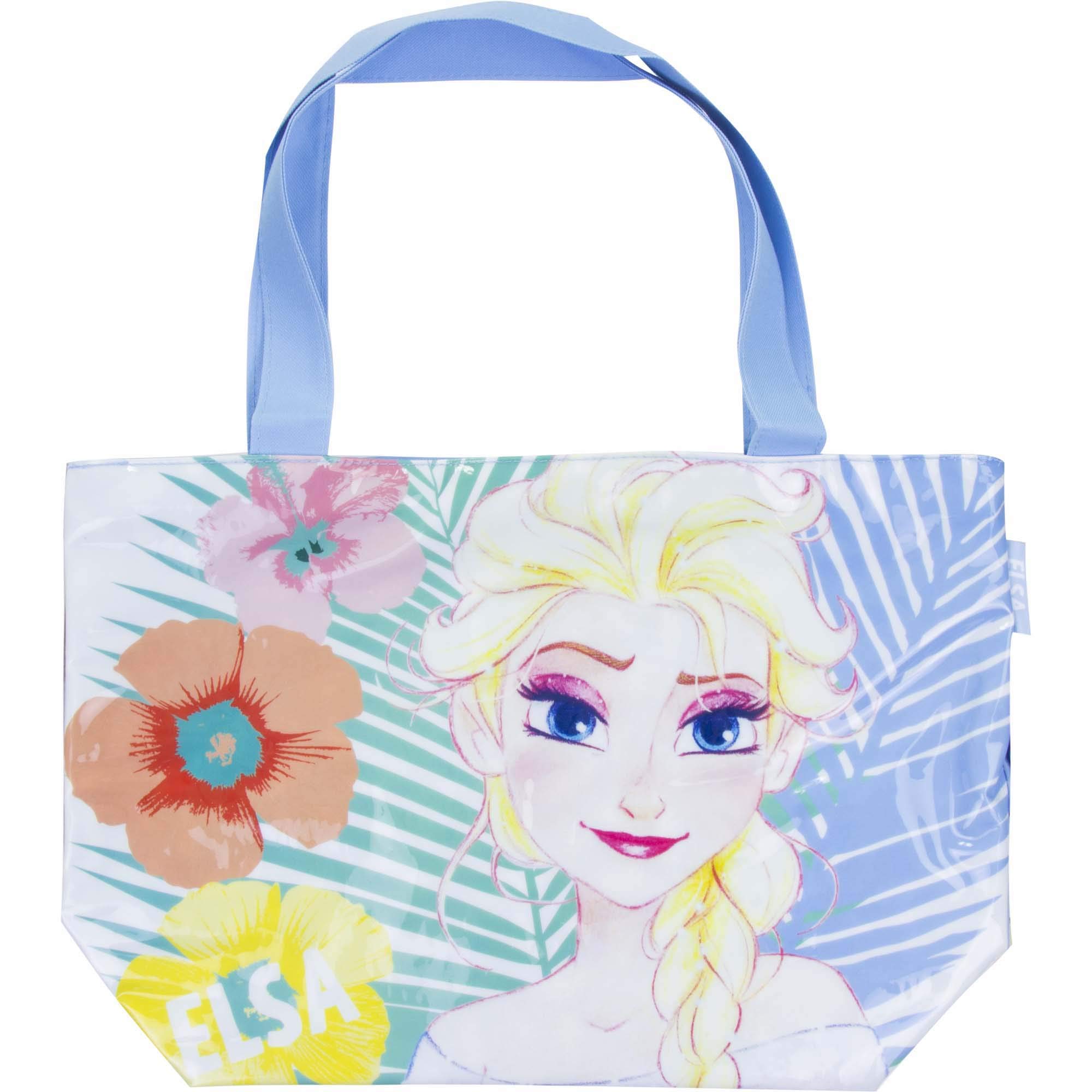 Disney Frozen Girls Elsa Zippered Beach Tote Bag - Heavy Duty Oxford Polyester for Shopping, Groceries & Beach Outings | Perfect for School, Travel & Daily Use