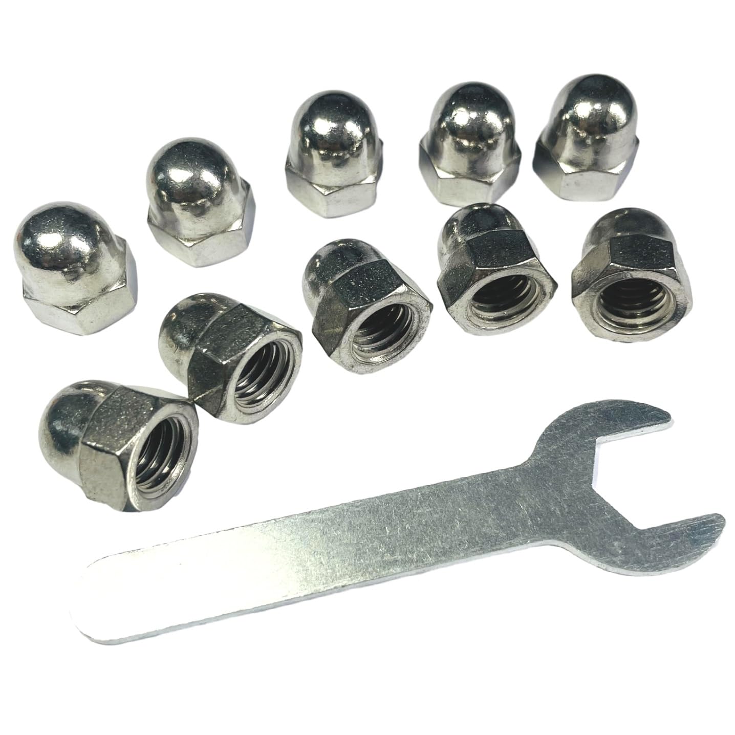 10pcs 7/16-14 Acorn Cap Nuts, 304 Stainless Steel Dome Head Hex Nuts with Bright Finish - 18-8 Grade Hardware for Automotive, Furniture & DIY Projects - Open End Wrench Compatible