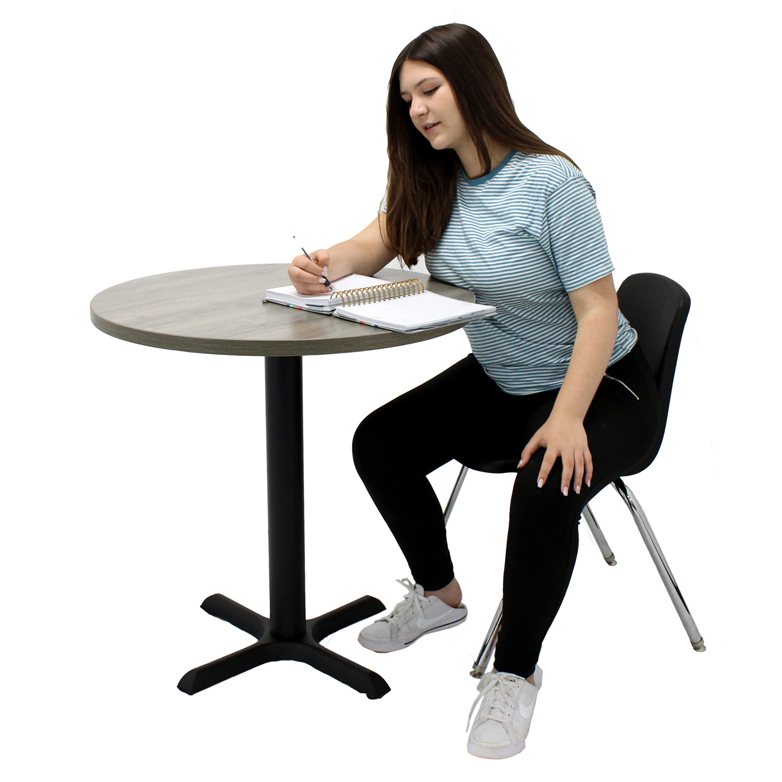 30 Inch Round Café Bistro Table - Modern Dining & Coffee Table for Small Spaces - Woodgrain Laminate Top with X-Base - Gray Wood/Black Base - Perfect for Patio, Balcony & Small Kitchen Dining (13370-280)