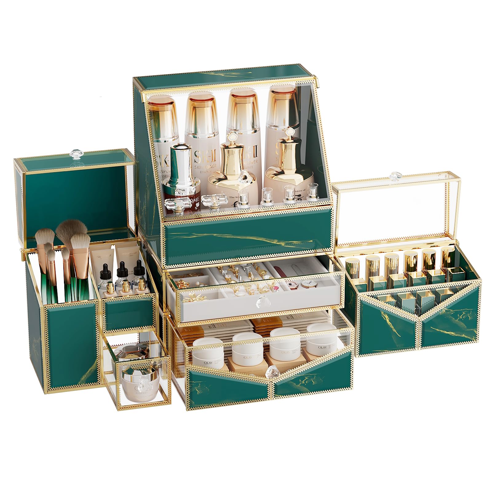 Premium Stackable Tempered Glass Makeup Organizer for Vanity & Bathroom - Cosmetic, Skincare, Jewelry, Lipstick, Perfume & Brush Storage | Perfect for Countertop Organization & Small Space Solutions
