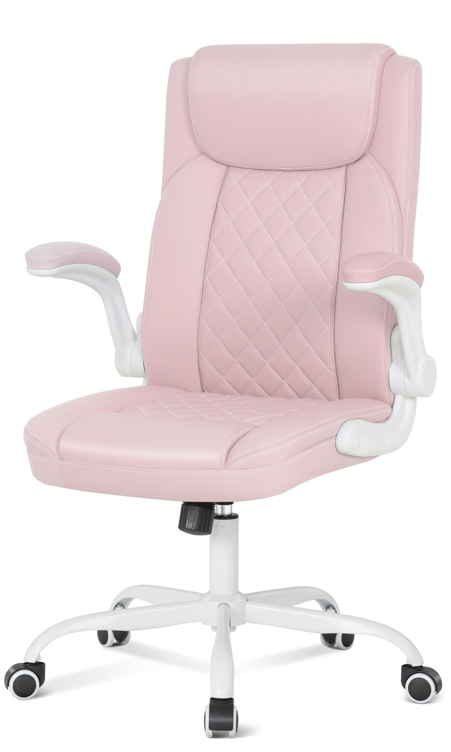 Premium Big and Tall Office Chair - High Back Ergonomic Computer Desk Chair with Flip-Up Armrests, PU Leather Executive Chair with Rocking Function (Pink) - Perfect for Home Office, Gaming Setup & Workspace Comfort