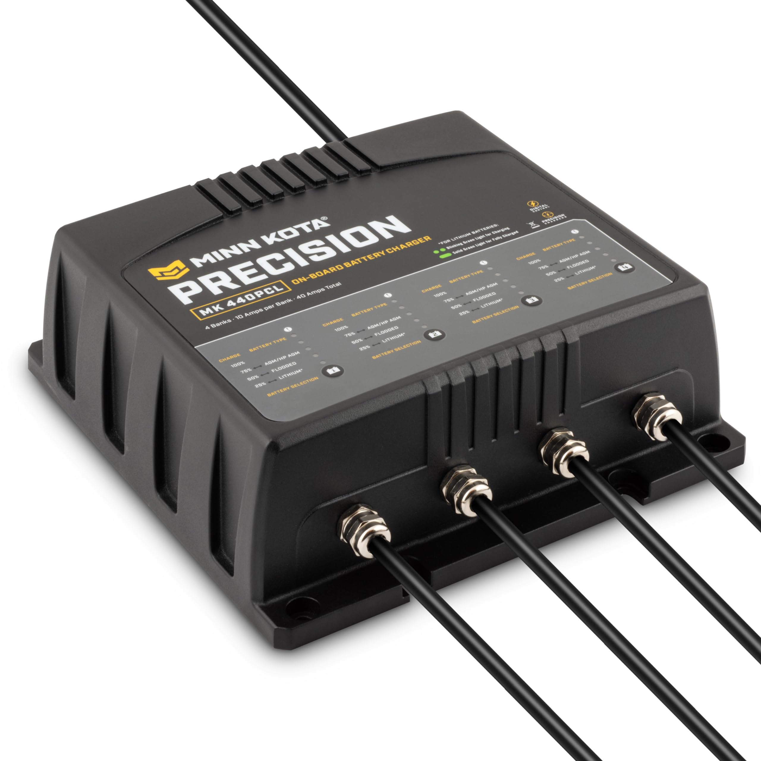 Minn Kota Precision Charger MK 440 PCL - 4 Bank 10A Marine Battery Charger for Boats, Trolling Motors & Watercraft | Fast Charging & Maintenance Mode