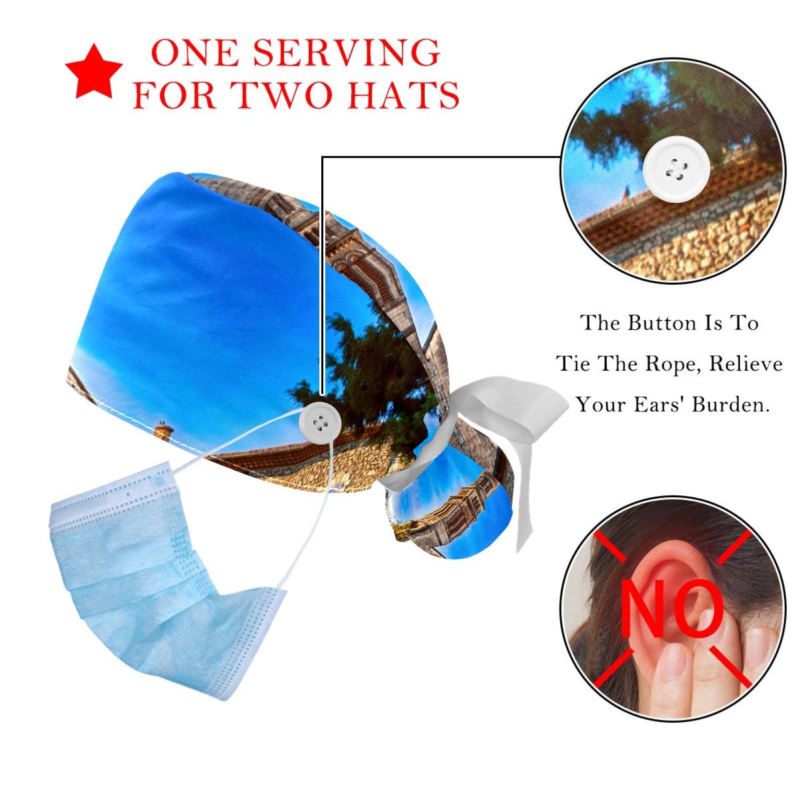Women's Church Scrub Hats for Long Hair - 2 Pack Unisex Tie Back Working Caps with Button & Sweatband | Perfect for Nurses, Surgeons & Healthcare Professionals