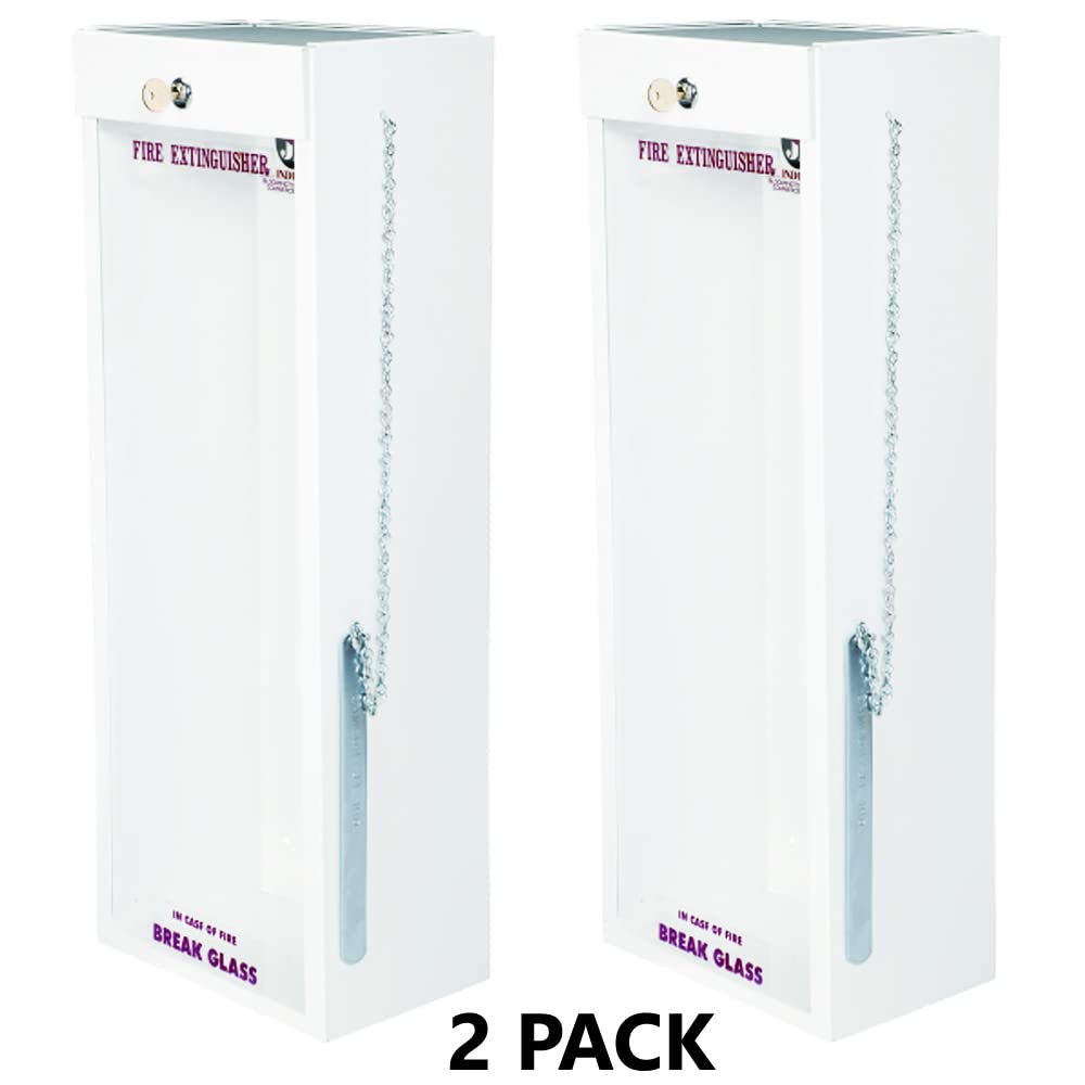 (2 Pack) 5 Lb Metal Fire Extinguisher Cabinets - Heavy Duty White Steel Wall Mount for 5 Lb Fire Extinguishers - Perfect for Home, Office, Garage & Commercial Use