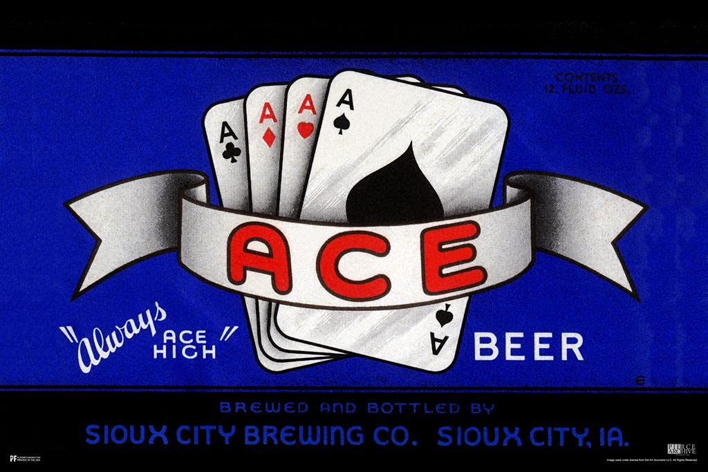 Vintage Ace Beer Label Retro Wall Art Print Poster 16x24 - High Quality Sioux City Brewers Iowa Poker Decor for Man Cave, Bar & Kitchen - Perfect for Home Brewery, Craft Beer Enthusiasts & Vintage Collectors