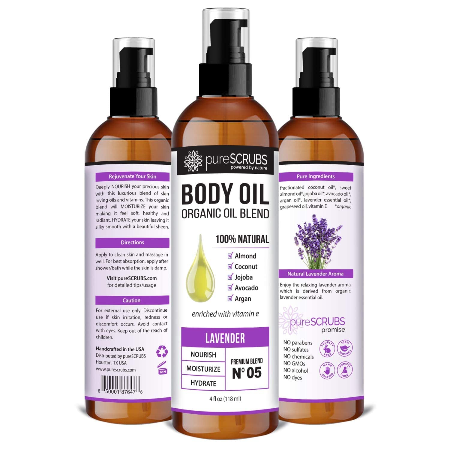 PureSCRUBS Lavender Body Scrub & Body Oil Set - Exfoliating & Moisturizing Skincare Duo for Dry Skin - Spa Day & Self Care Gift for Women