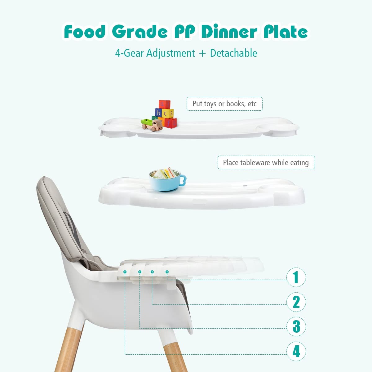 INFANS 5-in-1 Convertible Baby High Chair with 5-Point Safety Harness, Detachable Tray & Wipeable Cushion - Wooden Dining Chair, Booster Seat, Table & Chair Set for Toddlers & Infants (Grey) | Perfect for Feeding, Playtime & Learning Activities at Home