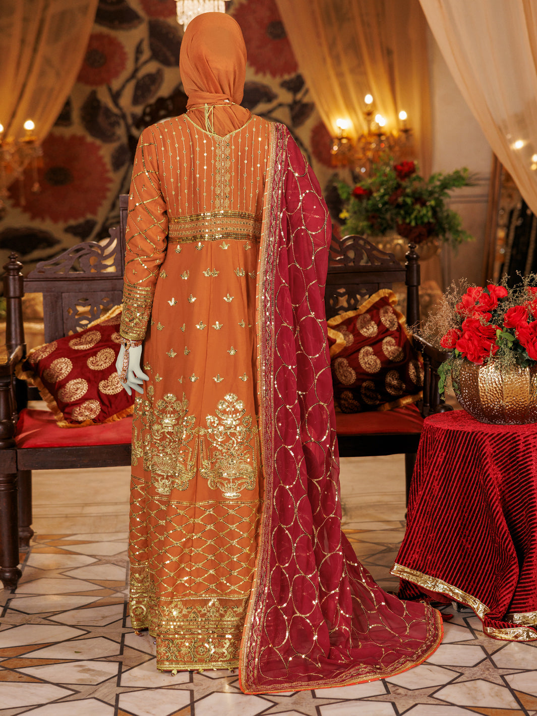 Elegant Chiffon Brown Stitched Suit by J. Junaid Jamshed - Perfect for Weddings, Parties & Formal Events
