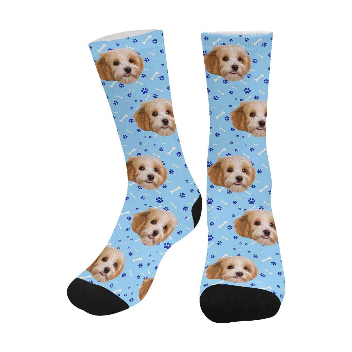 Custom Photo Socks for Men & Women - Personalized Dog Bone Paw Print Crew Socks - Perfect for Pet Lovers, Gifts & Casual Wear