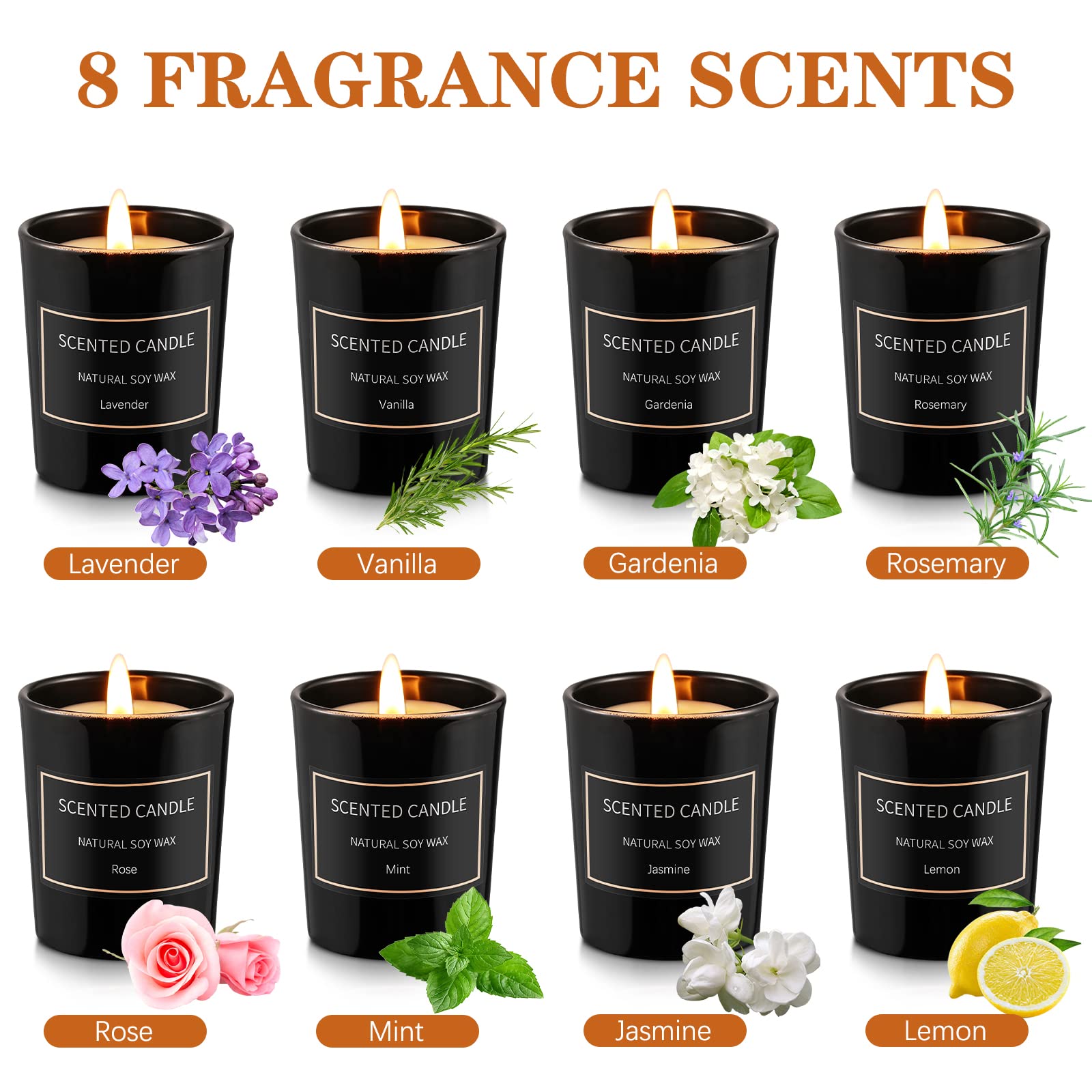 8 Pack Scented Soy Wax Candles - Aromatherapy Gifts for Women, Long-Lasting Jar Candles (3.5oz) - Perfect for Home, Birthday, Mother's Day & Relaxation