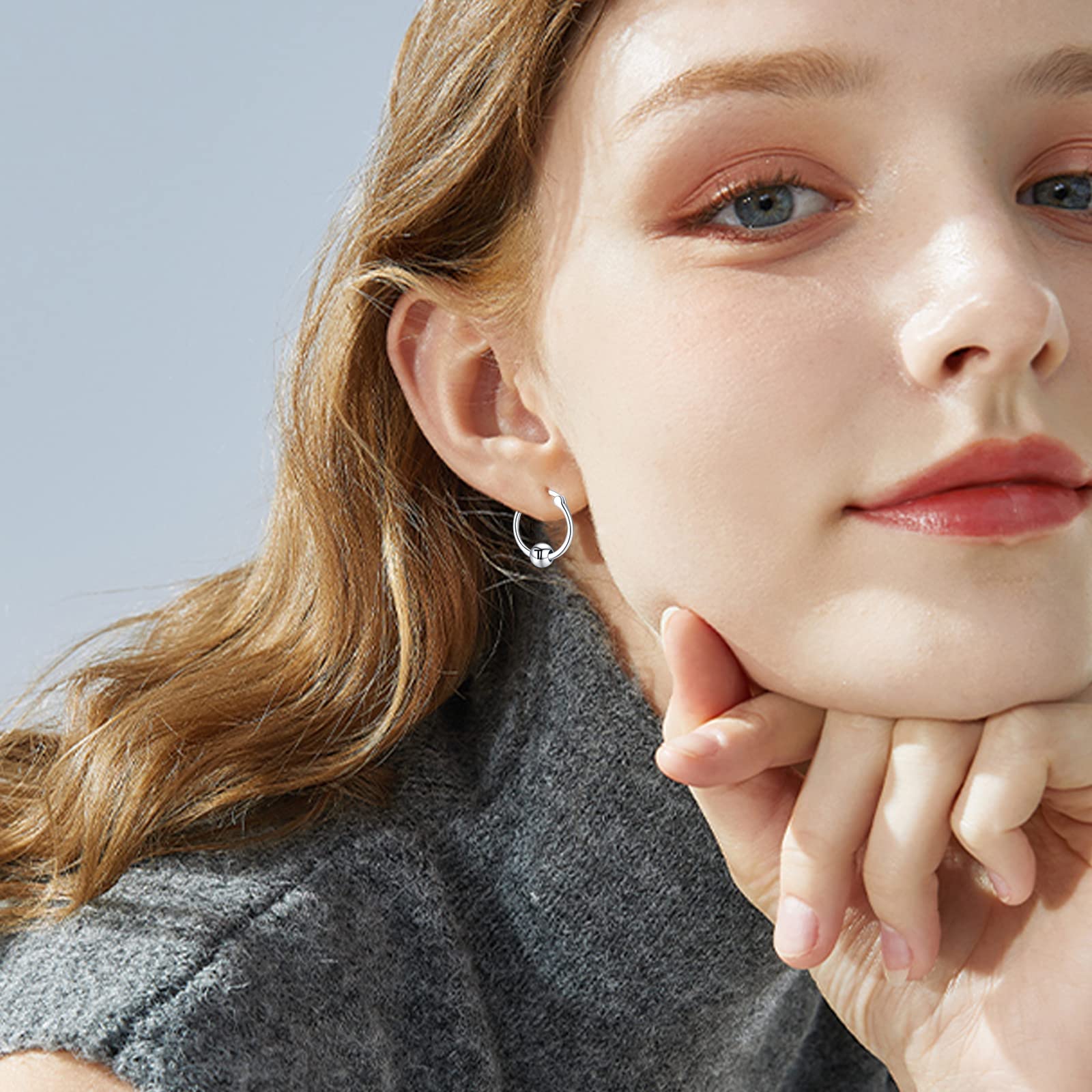 Personalized A-Z Initial Letter Earrings - 925 Sterling Silver Huggie Hoop Earrings with Bead Design | Hypoallergenic Jewelry Gift for Women | Perfect for Sensitive Ears, Everyday Wear, Birthdays & Special Occasions