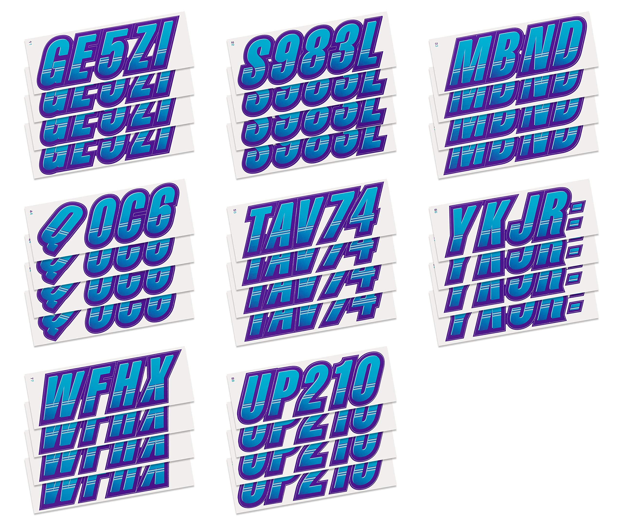 STIFFIE Techtron Sky Blue/Purple 3 Inch Boat & PWC Registration Numbers Decals - Durable Vinyl Letter Stickers for Watercraft, Jet Ski, Kayak & Marine Vessel Identification