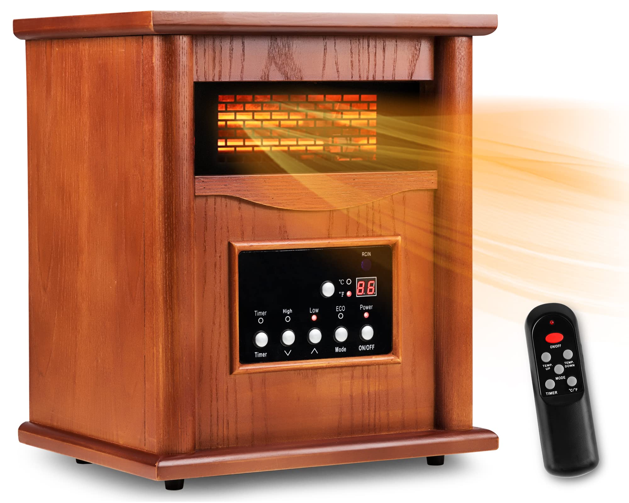 1500W Electric Infrared Space Heater with Remote Control - Quartz Indoor Heater with Tip-Over & Overheat Protection, 3 Heat Settings & 12H Timer - Perfect for Large Rooms, Basements, Offices & Winter Home Heating