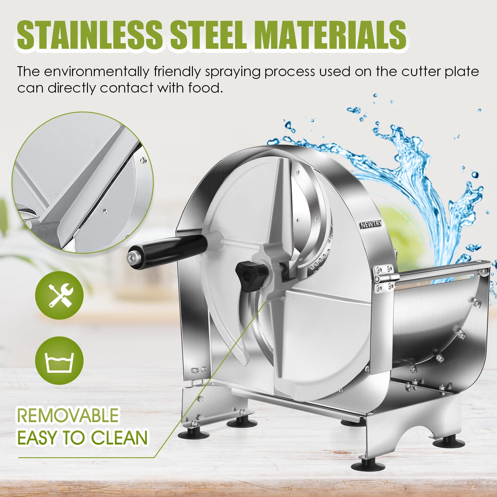 NEWTRY Commercial Stainless Steel Vegetable & Fruit Slicer - Manual Potato, Onion Cutter with 0-15/32 Inch Adjustable Thickness - Perfect for Restaurants, Catering & Home Kitchen Prep