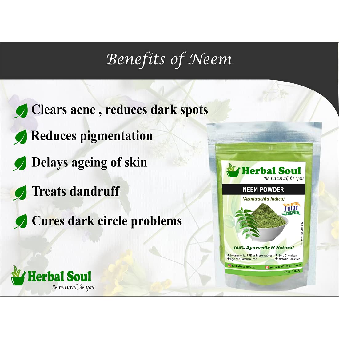 Herbal Soul Combo Pack - Neem Powder, Multani Powder & Orange Peel Powder (300g) | Natural Skin Care, Hair Treatment & Ayurvedic Beauty Solution for Glowing Skin & Healthy Hair