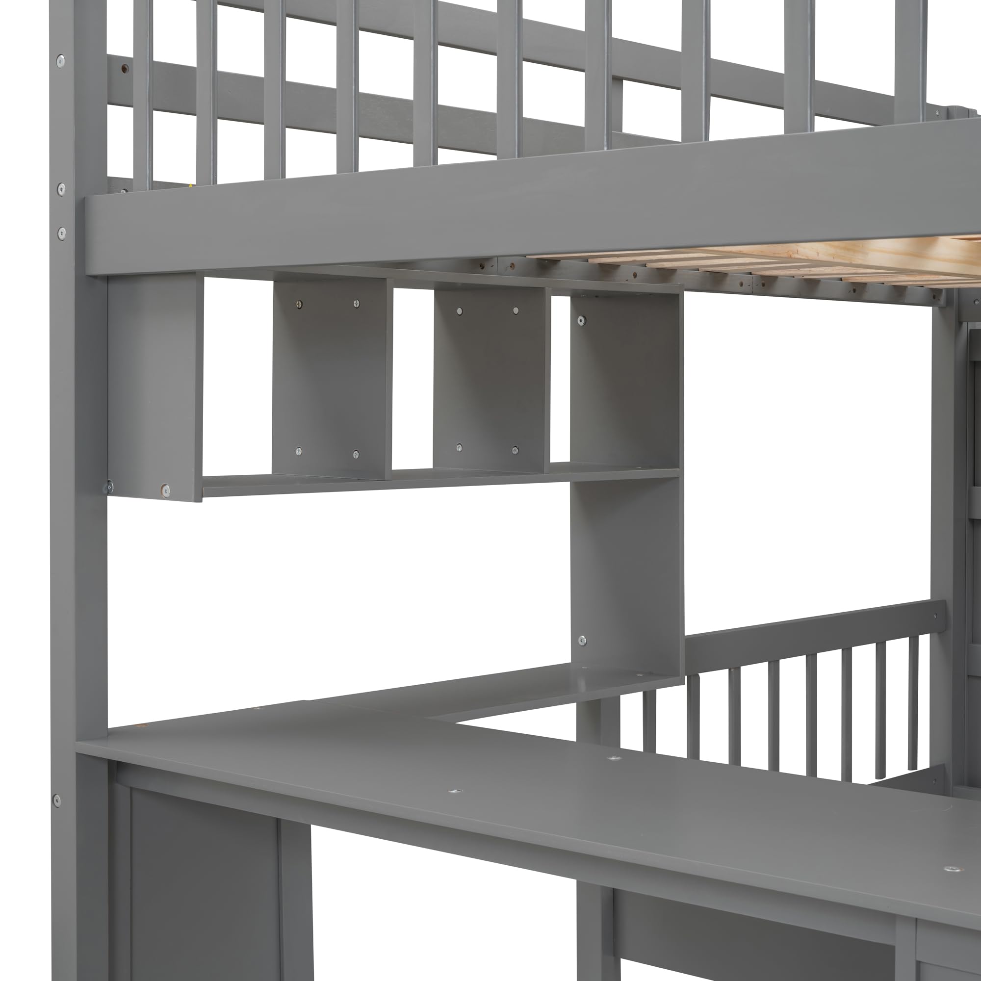 Harper & Bright Designs Full Over Twin Bunk Bed with Stairs - Space-Saving Wooden Loft Bed Frame with Storage Drawers, Desk & Shelves - Perfect for Kids' Bedroom, Dorm Room & Small Spaces (Gray)