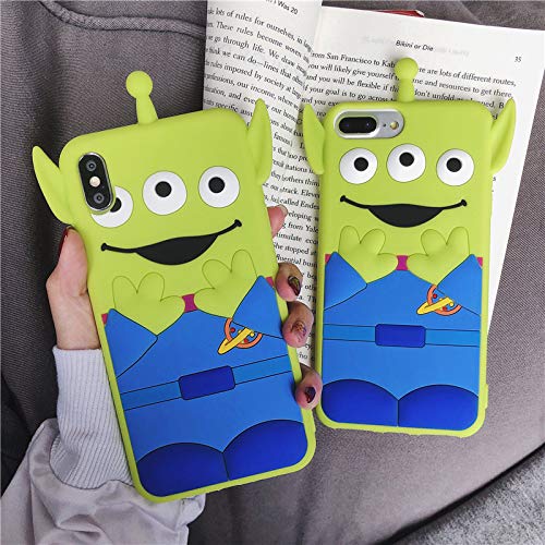 Shockproof Soft Silicone Phone Case for Apple iPhone 13 - 3D Cartoon Alien Toy Story Design in Green & Blue | Cute, Durable Protective Cover for Kids, Girls & Women | Perfect for Everyday Use, School & Playtime