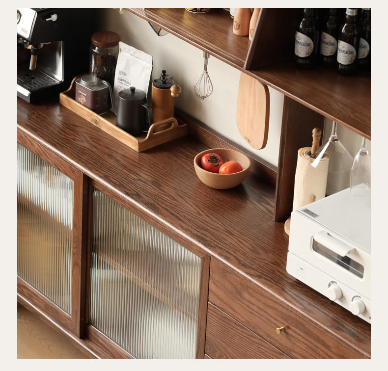 Solid Oak Wood Sideboard Buffet Cabinet - Rustic Farmhouse Dining Room Storage for Dishes, Linens & Entertaining Essentials