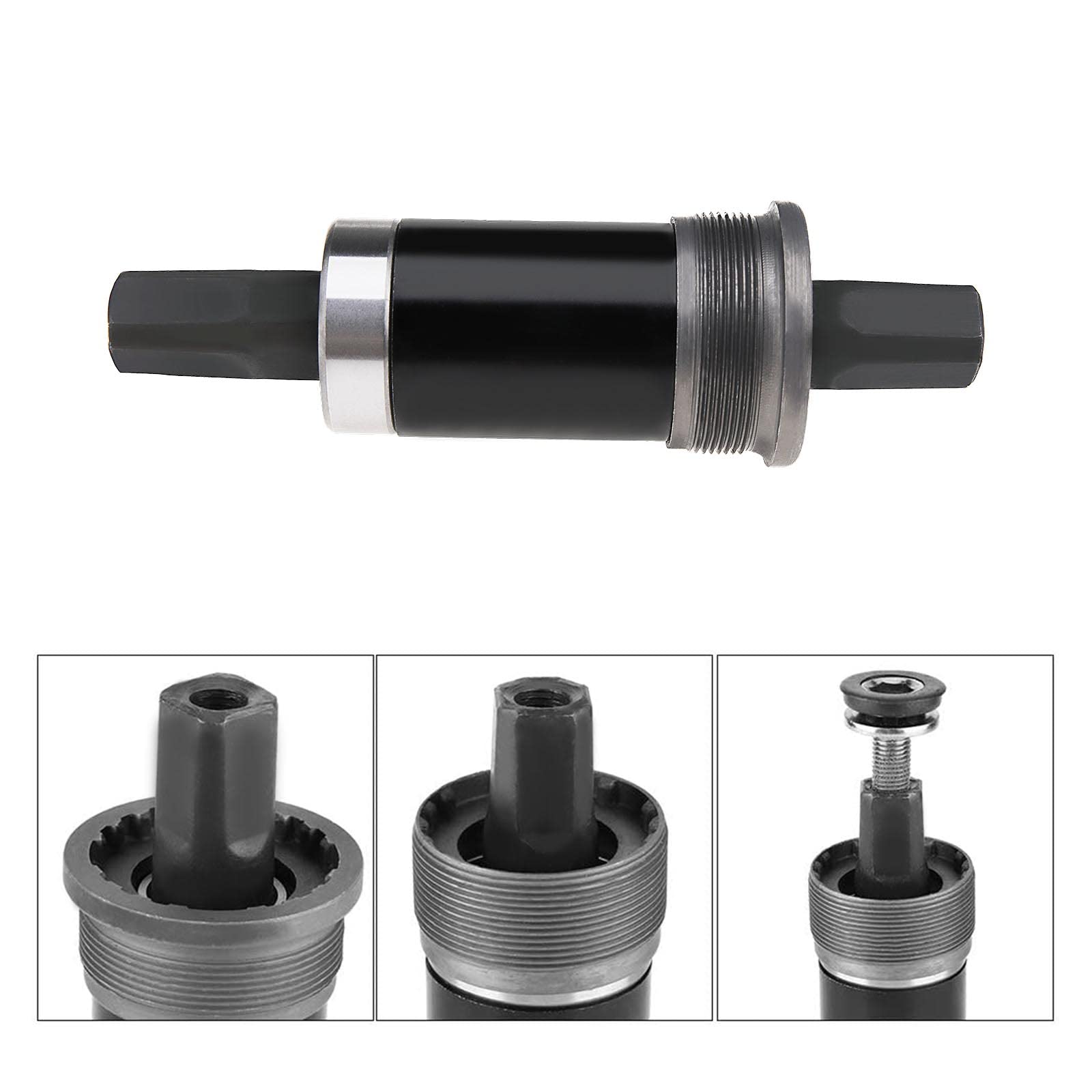 Mountain Bike Square Taper Bottom Bracket 68x118mm - Sealed Cartridge Bicycle Axle with Waterproof Screws - Black MTB Square Hole Axle Replacement Part for Trail Riding & Off-Road Cycling