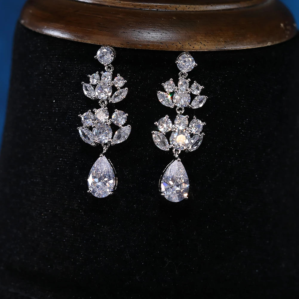 Elegant Bridal Jewelry Set - Sparkling Zircon Flower Necklace & Earrings for Weddings, Prom, Anniversary Gifts | Perfect for Brides, Bridesmaids, and Formal Occasions
