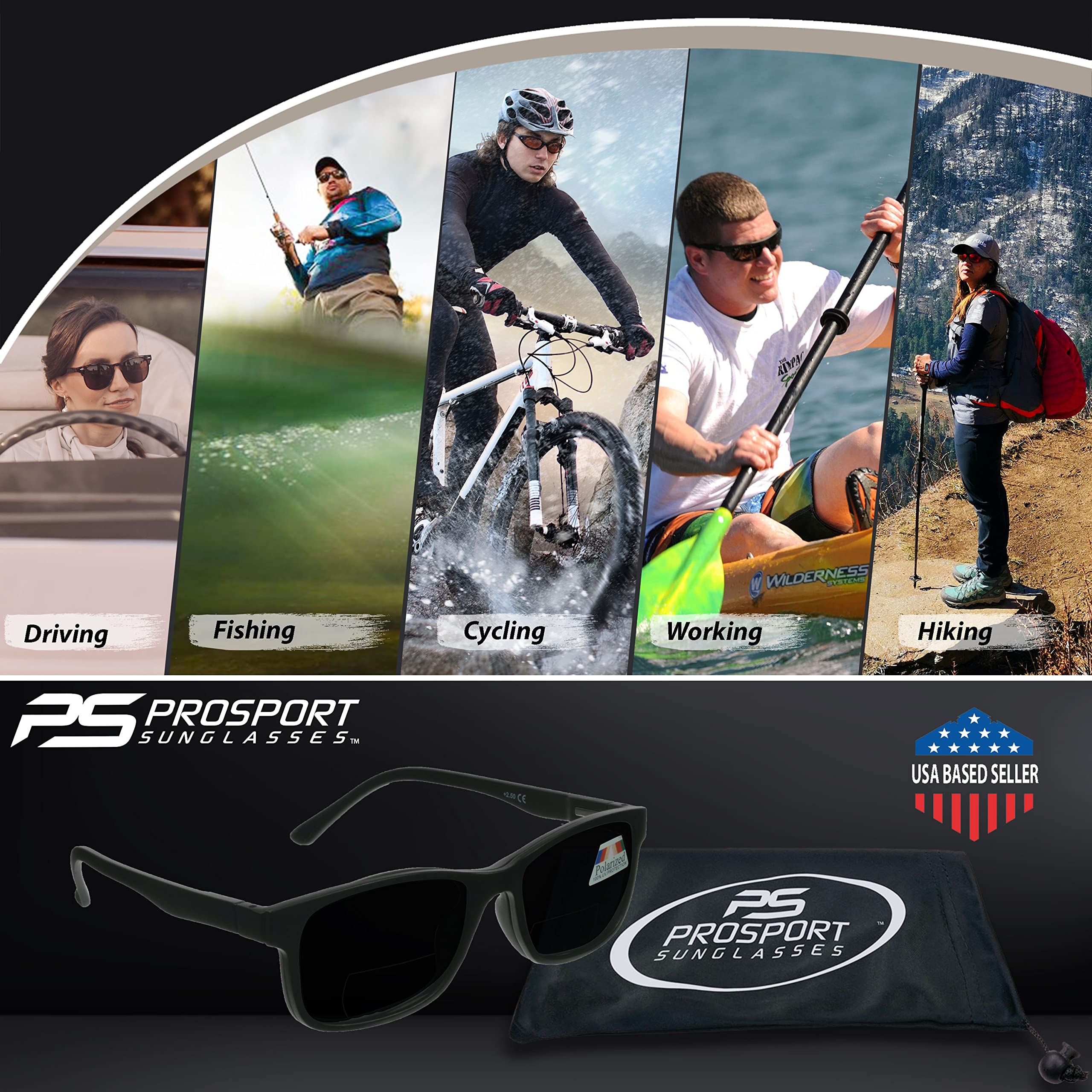 ProSPORT Polarized Bifocal Sunglasses with Magnetic Clip-On - UV Protection Reading Glasses for Men & Women - Perfect for Driving, Fishing & Outdoor Activities