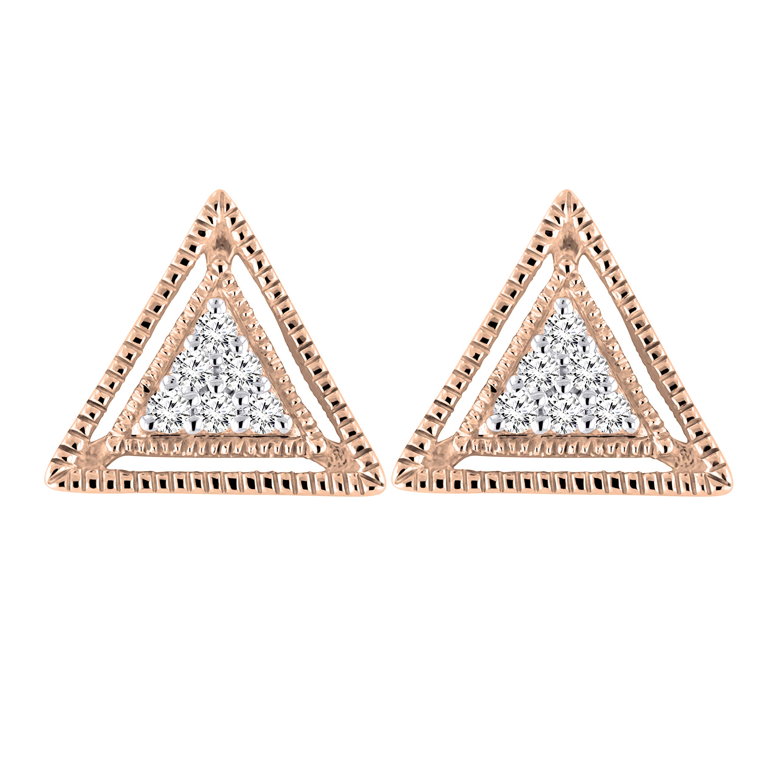 0.10 Carat Round White Diamond Stud Earrings for Women - 18K Solid Gold Pyramid Triangle Design | Perfect for Weddings, Anniversaries & Special Occasions