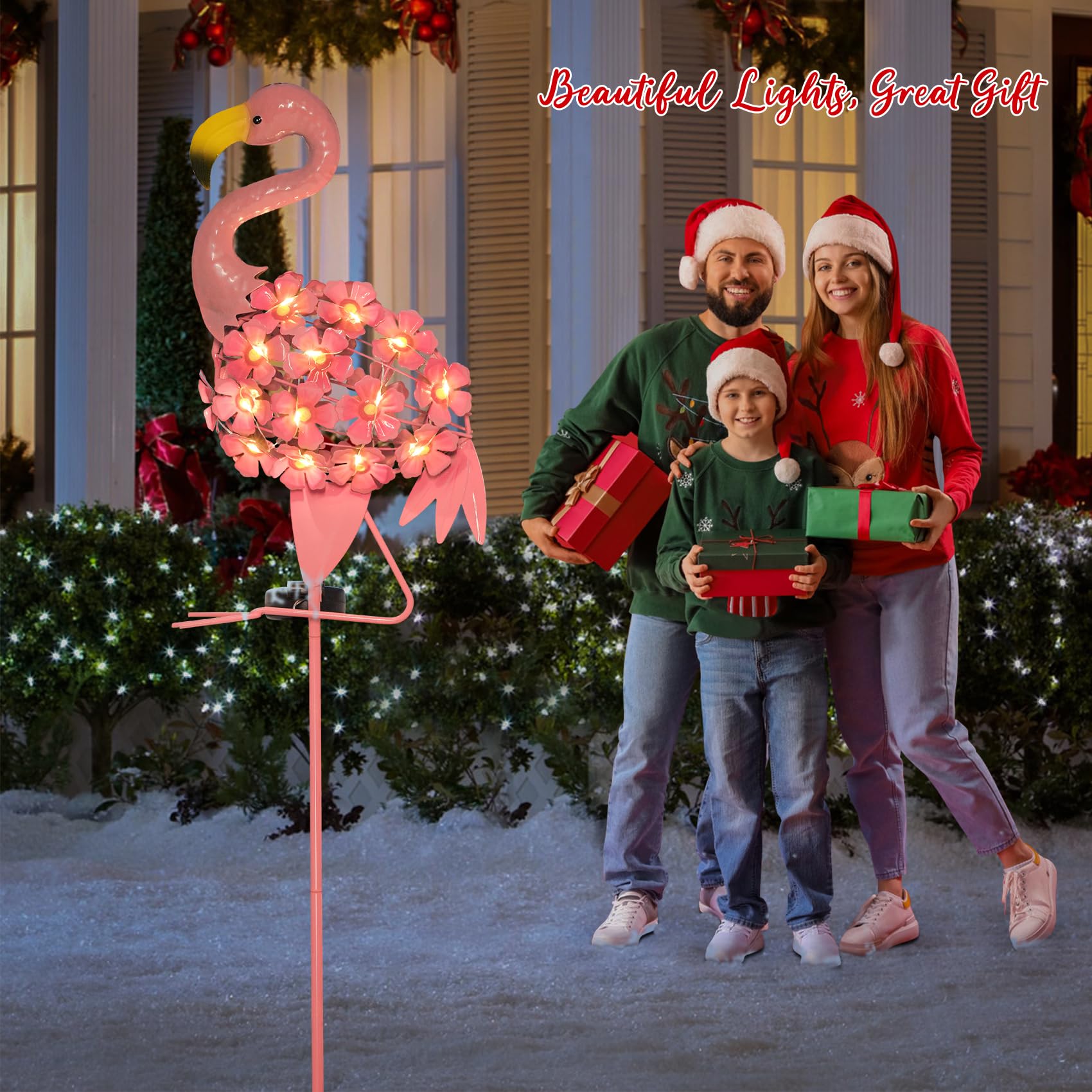 Solar Flamingo Garden Lights - Waterproof Outdoor Stake Lights with Warm White LED for Lawn, Patio, Yard Decor - Perfect Gift for Women, Mom, Grandma - Ideal for Garden Parties, Pathway Lighting & Backyard Decorations