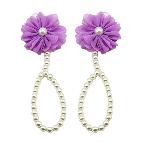 Pearl Sandals with Flower Design - Barefoot PP Chiffon Beach Sandals for Toddler Girls (Purple, One Size) - Perfect for Summer Beach Outings & Casual Wear