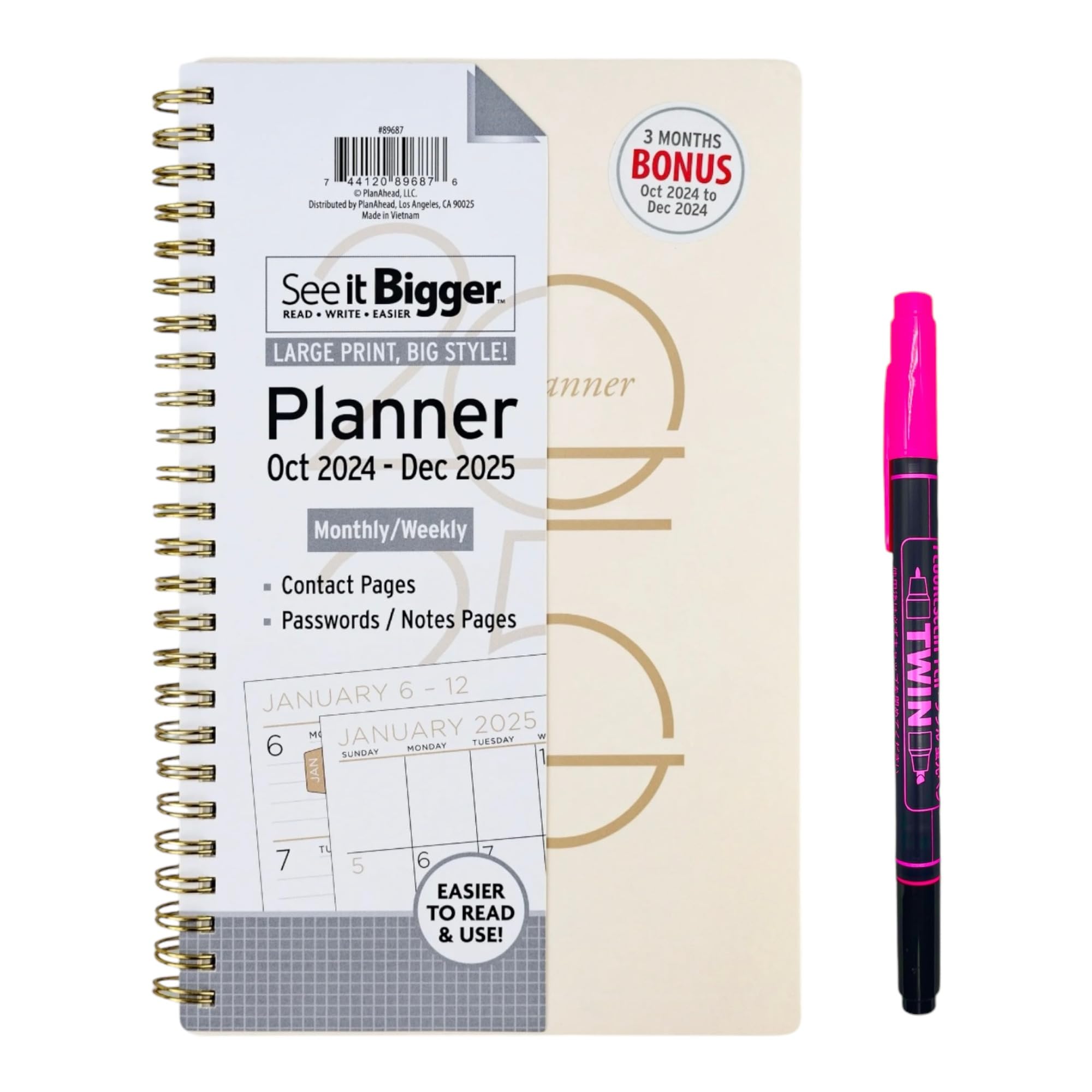 PlanAhead See IT Bigger October 2024 - December 2025 Monthly Weekly Planner - 8.75