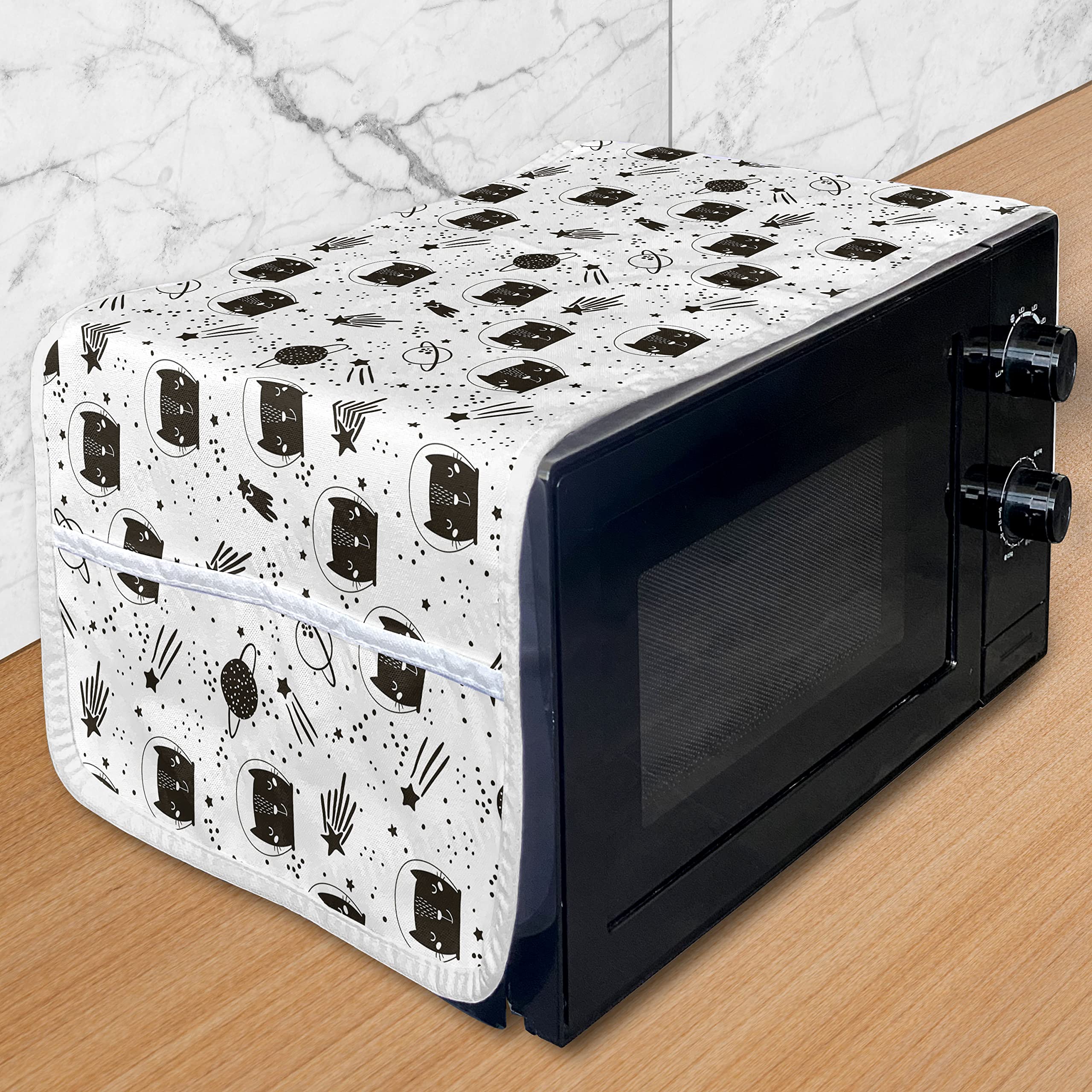 Ambesonne Microwave Cover for Pets - Space Cats with Constellation Stars Design, Waterproof Kitchen Organizer with Pockets, 36