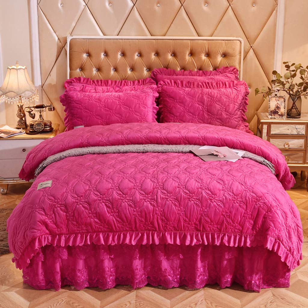 Quilted Thick Crystal Velvet 4-Piece Bedding Set - Winter Warm Short Plush Comforter with Multi-Color Print - Twin/King Size - Cozy Home Decor for Bedroom, Guest Room & Dorm