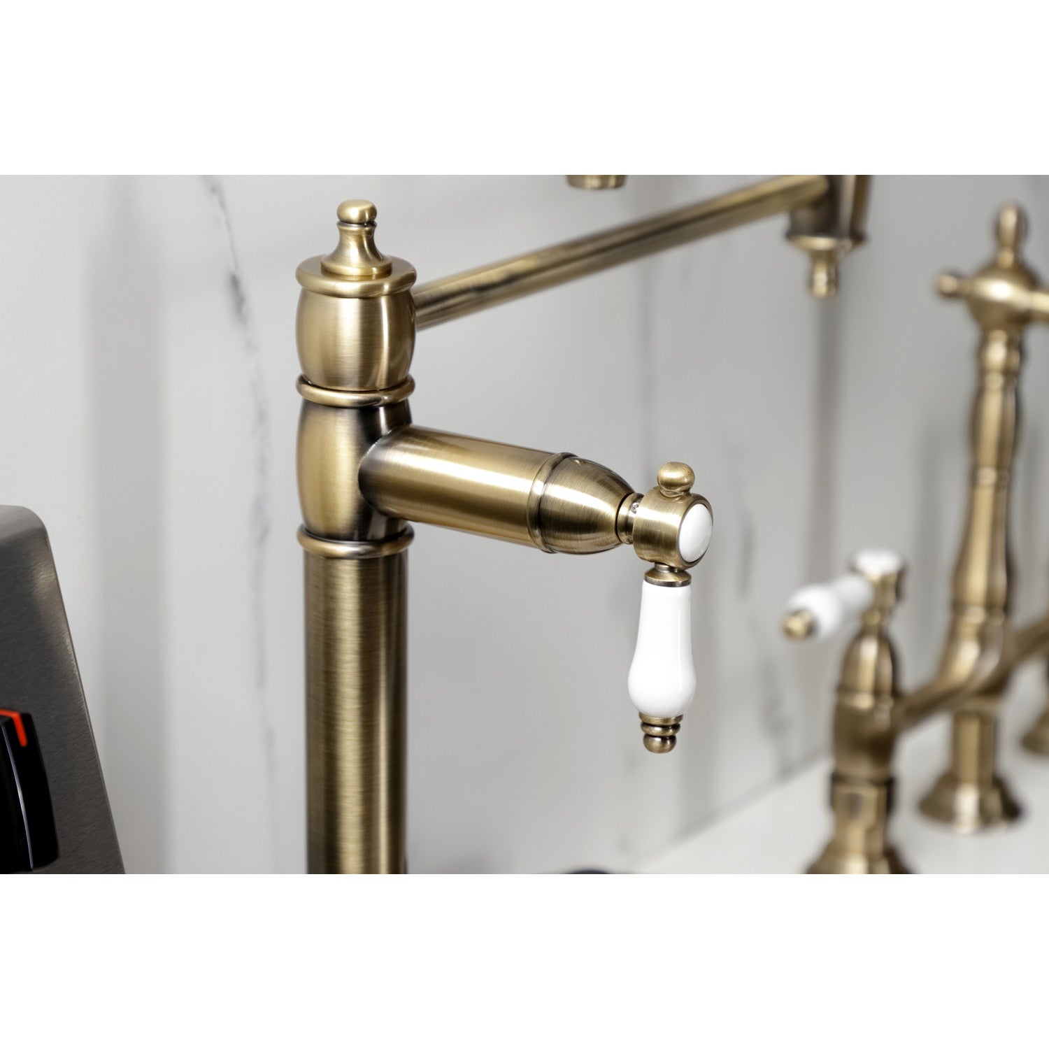 Bel Air KS3703BPL Single Hole Deck Mount Pot Filler Faucet in Antique Brass - Perfect for Kitchen Sink, Stove & Cooking Area