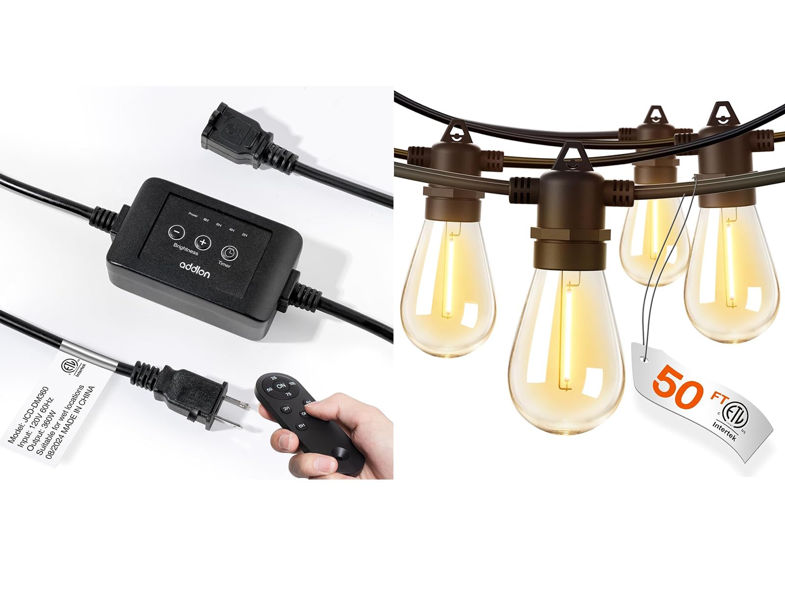 Addlon 50ft Waterproof Outdoor LED String Lights with Remote Dimmer - Perfect for Patio, Garden, Backyard, and Wedding Decorations