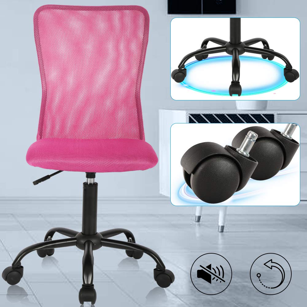 Ergonomic Mesh Office Chair - Adjustable Height Mid Back Swivel Rolling Desk Chair for Home & Student Workspaces, No Armrest Modern Task Chair with Wheels (Pink) - Perfect for Small Offices, Gaming & Study Areas