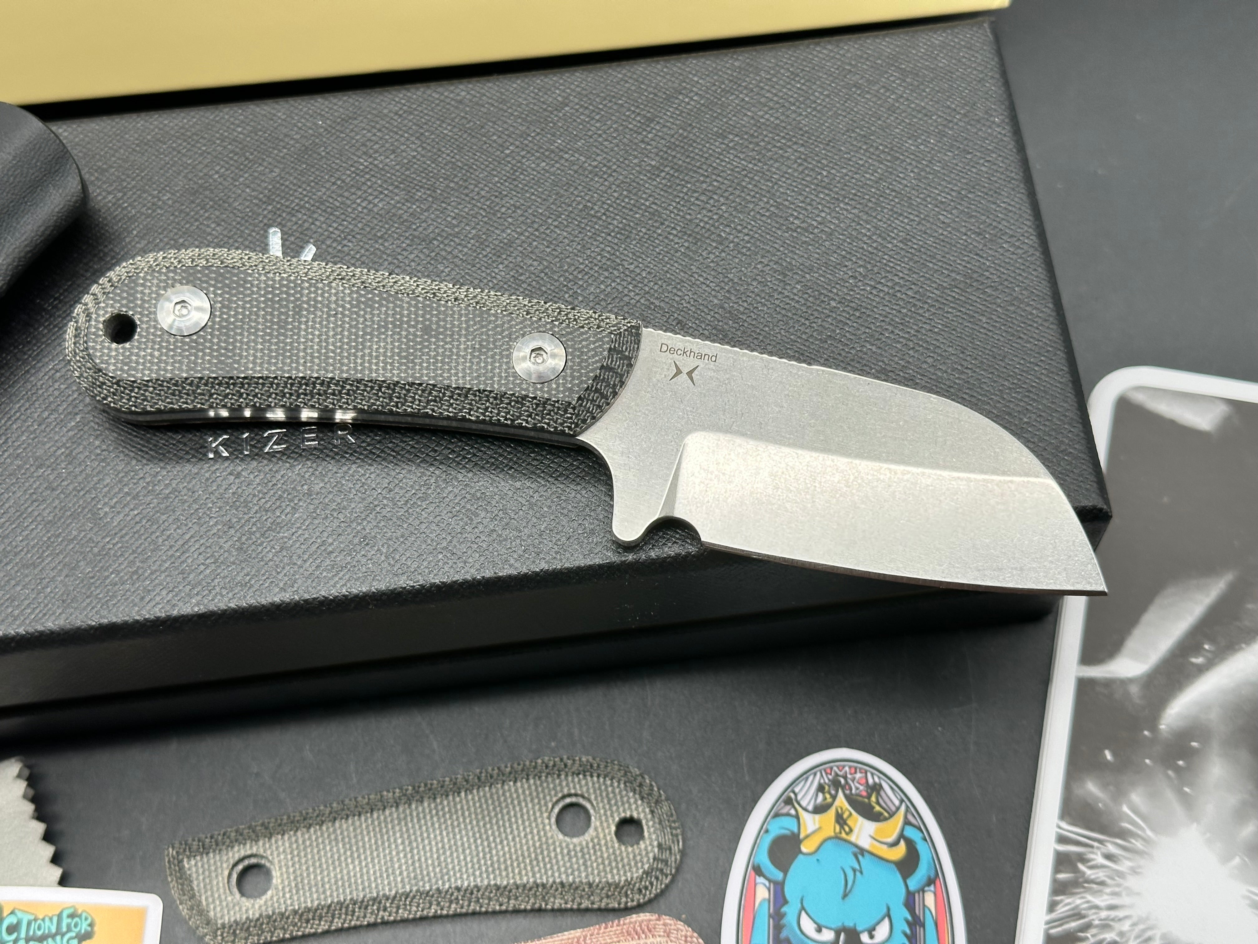 KIZER DECKHAND Fixed Blade Knife - Black G10/Micarta Handle, D2 Steel Plain Edge with Stonewash Finish - Outdoor Camping, Hunting & Survival Tool