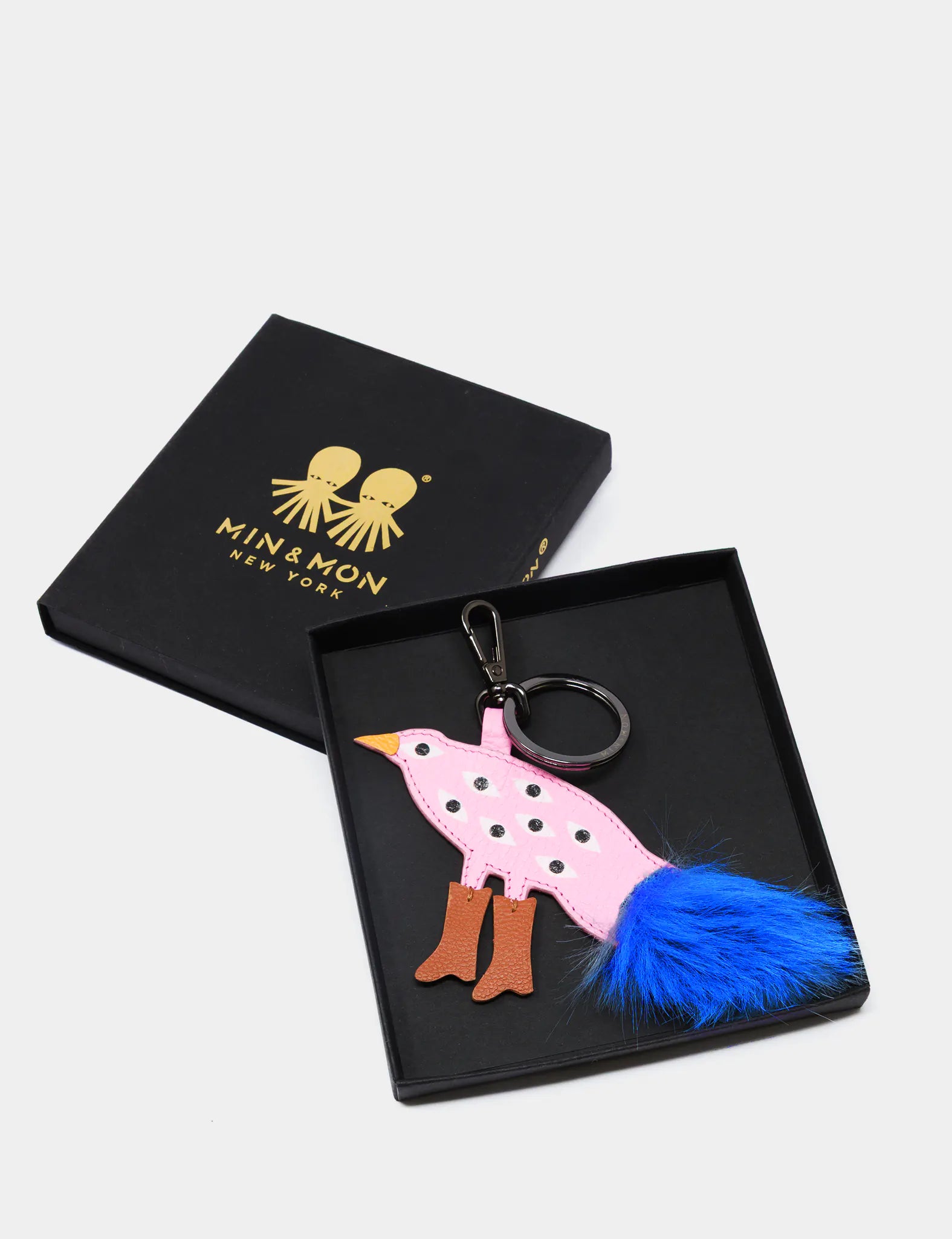 Bird in Boots Charm - Soft Neon Pink Leather Keychain for Women | Cute Animal Key Ring Gift for Handbags, Backpacks & Keychains