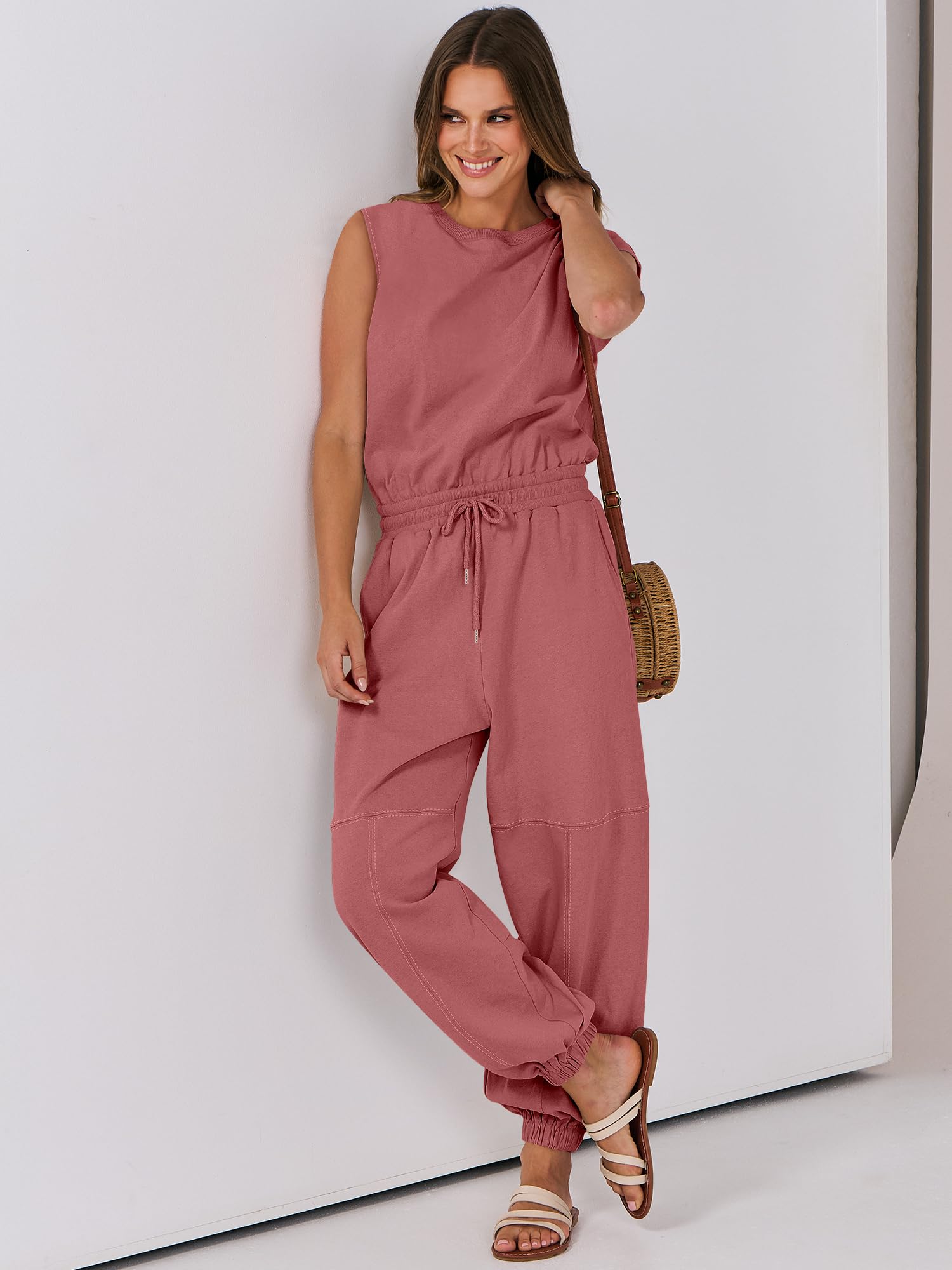 ANRABESS Women's Casual Sleeveless Jumpsuit - Summer Romper One Piece Outfit with Pockets for Workout, Lounge & Outdoor Activities | 2025 Trendy Fashion