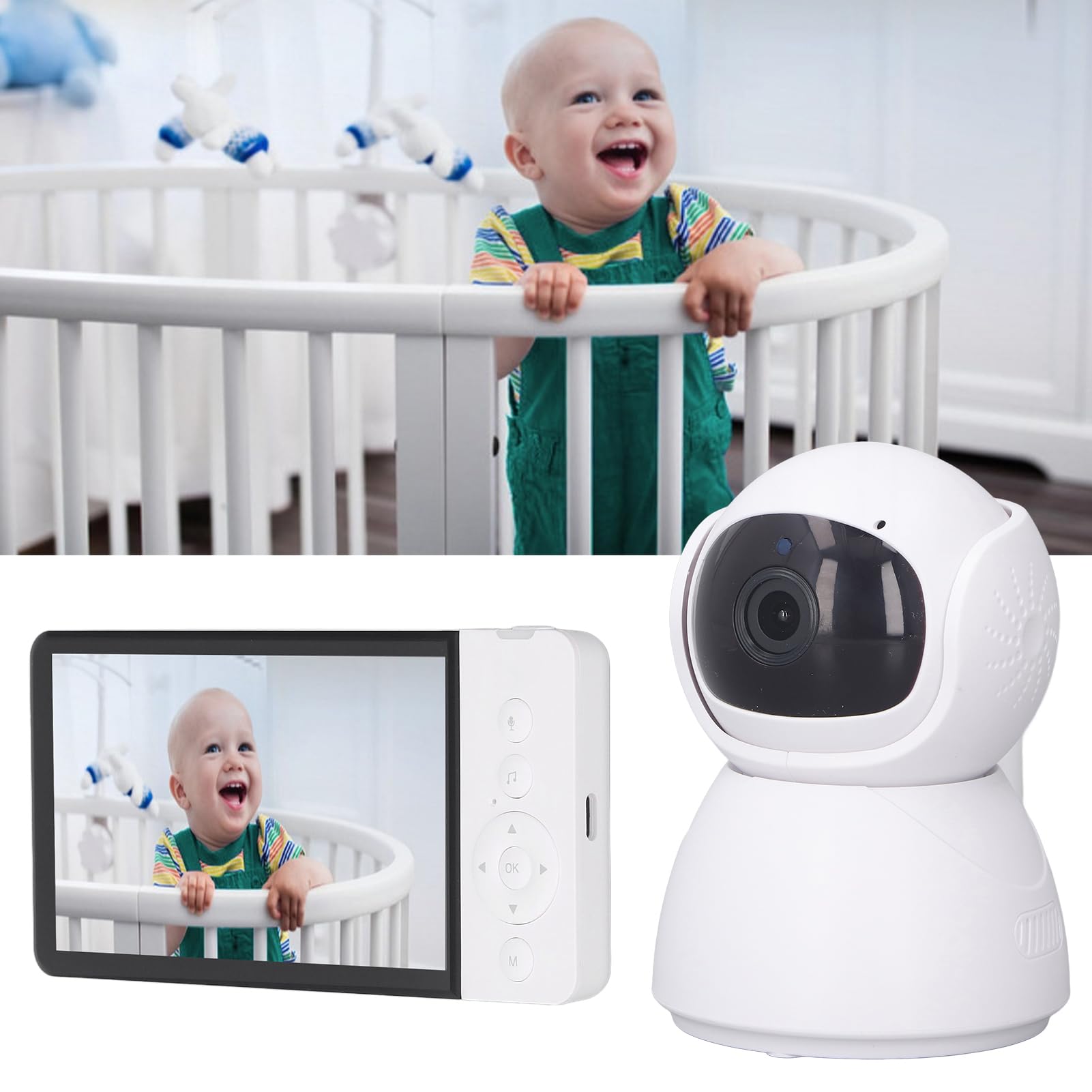 Baby Monitor with 5.0 Inch LCD Screen, 2-Way Audio & Night Vision - 100-240V Wide Voltage for Home, Nursery, and Hotel Use