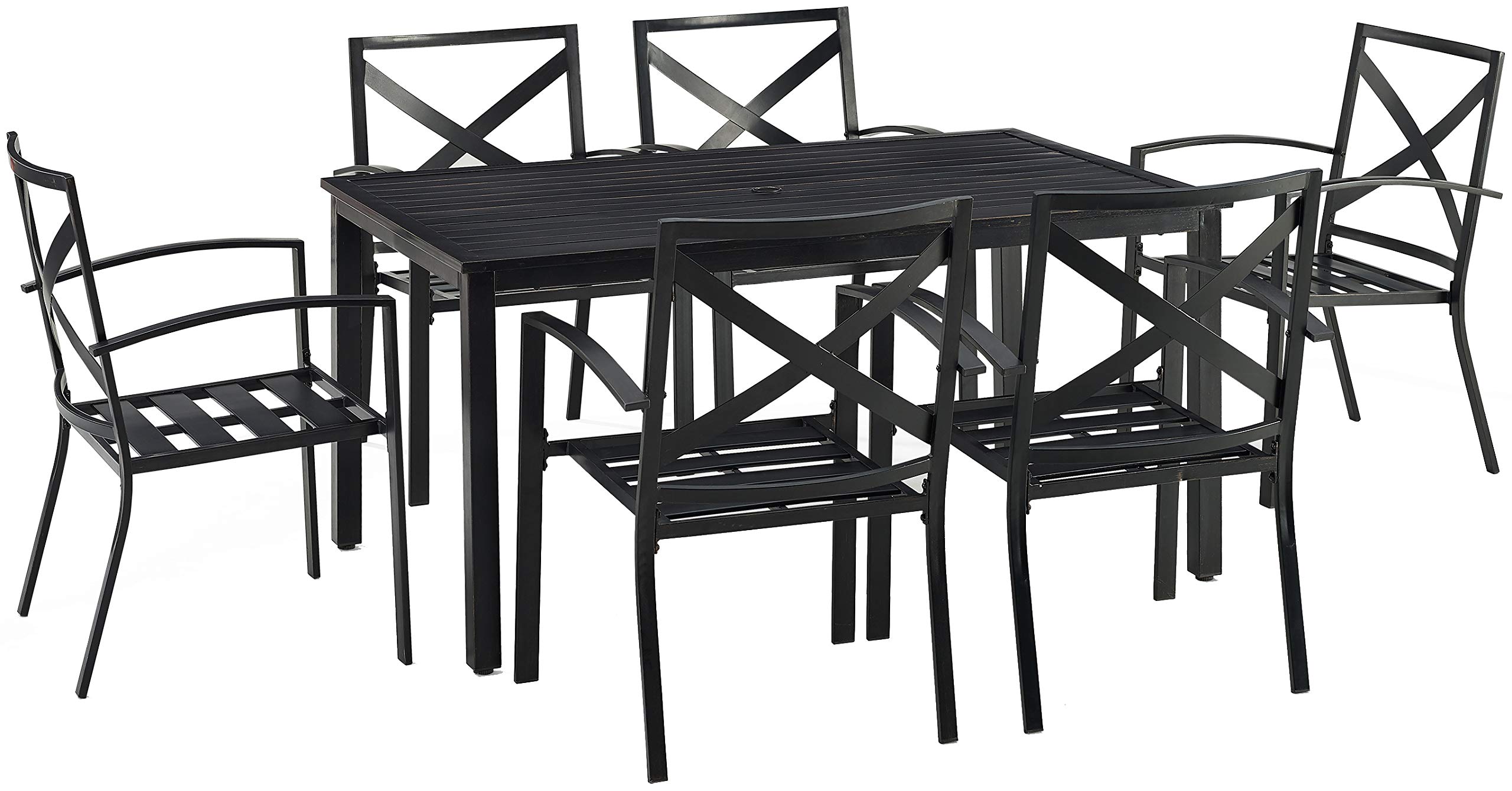 Crosley Kaplan 7-Piece Outdoor Dining Set - Patio Table & 6 Chairs with Oiled Bronze Frame & Mist Cushions - Perfect for Backyard, Deck, Garden & Outdoor Entertaining