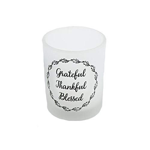 FASHIONCRAFT Grateful Thankful Blessed Frosted Glass Votive Candle Holder with Tealight Candles - Set of 60 for Wedding Favors, Party Gifts, Centerpieces & Home Decor - Perfect for Thanksgiving, Christmas Decorations and Romantic Dinner Ambiance