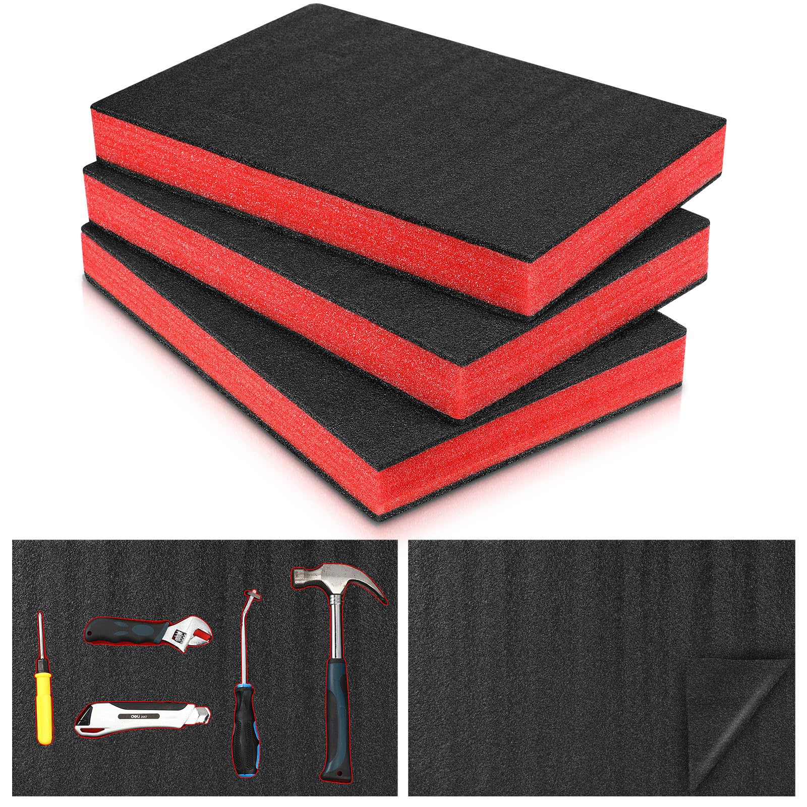 Frienda 3-Piece Adjustable Tool Box Foam Organizer Set - Non-Slip Drawer Liner & Shadow Foam Inserts (18x12x2.17 Inches) - Perfect for Tool Chests, Workbenches & Garage Organization