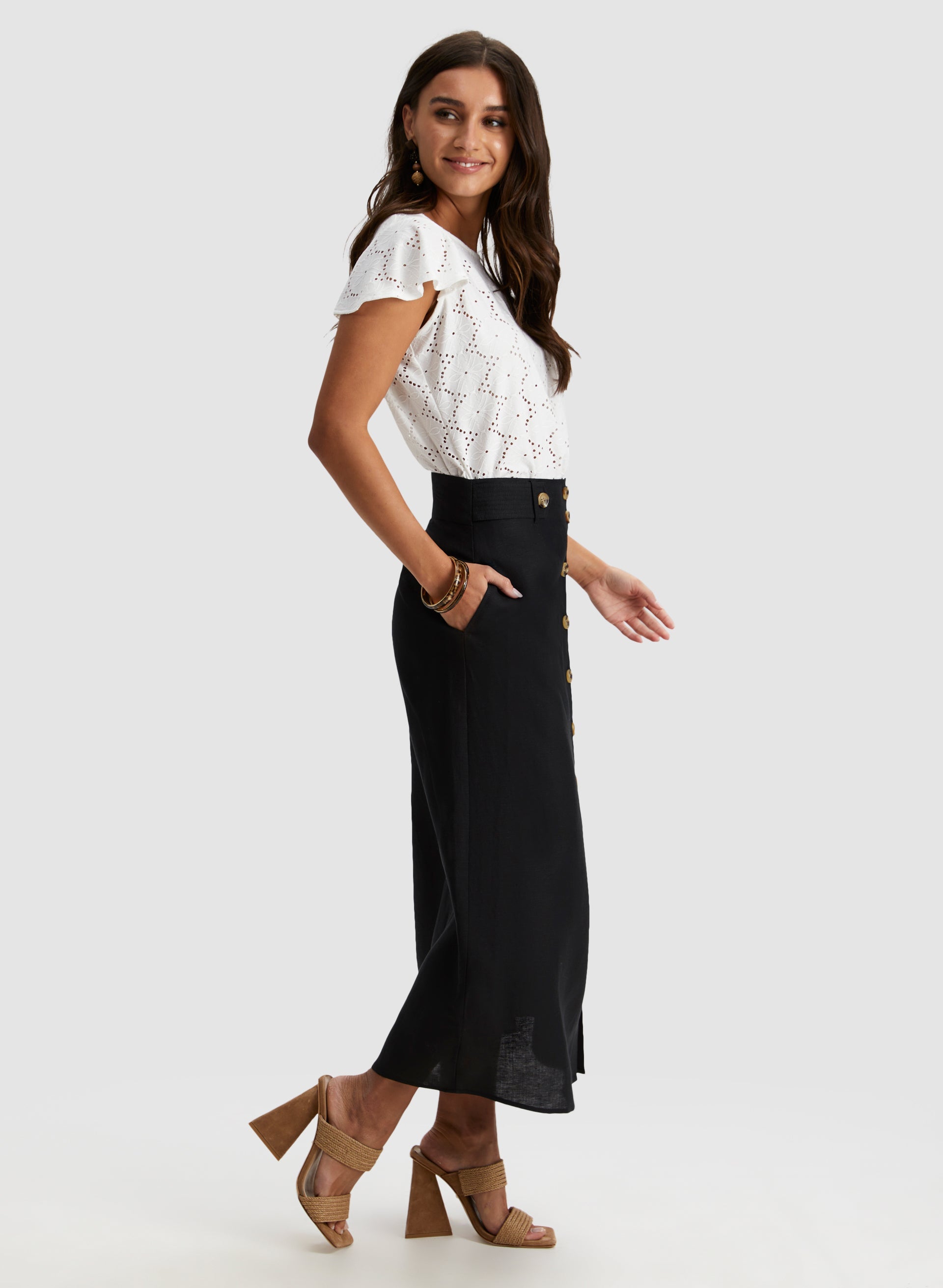 Elegant Button Detail Linen Maxi Skirt for Women - Boho Summer Beach Dress, Casual Outfit & Vacation Wear