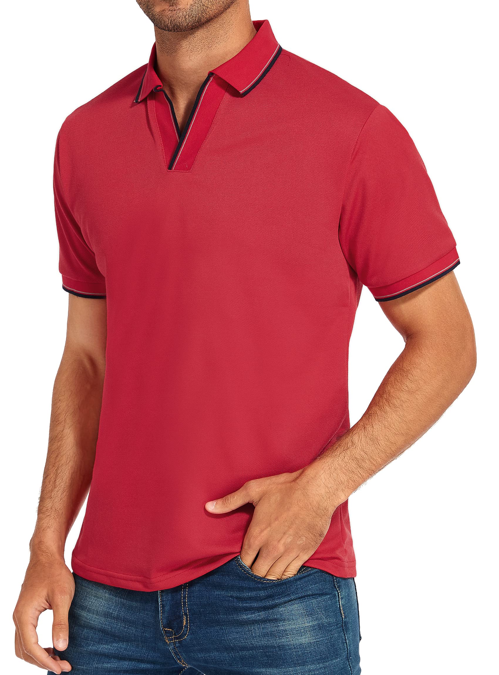 HAUSEIN Men's Short Sleeve Polo Shirts - Breathable Casual V-Neck Golf Shirts for Summer | Comfortable Activewear for Sports, Work & Outdoor Activities