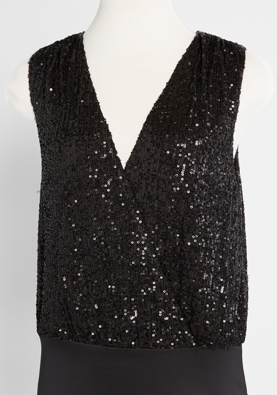 Sequins Are Forever Wrap Bodysuit - Glamorous Women's Sequin Wrap Jumpsuit for Parties, Clubwear & Special Occasions