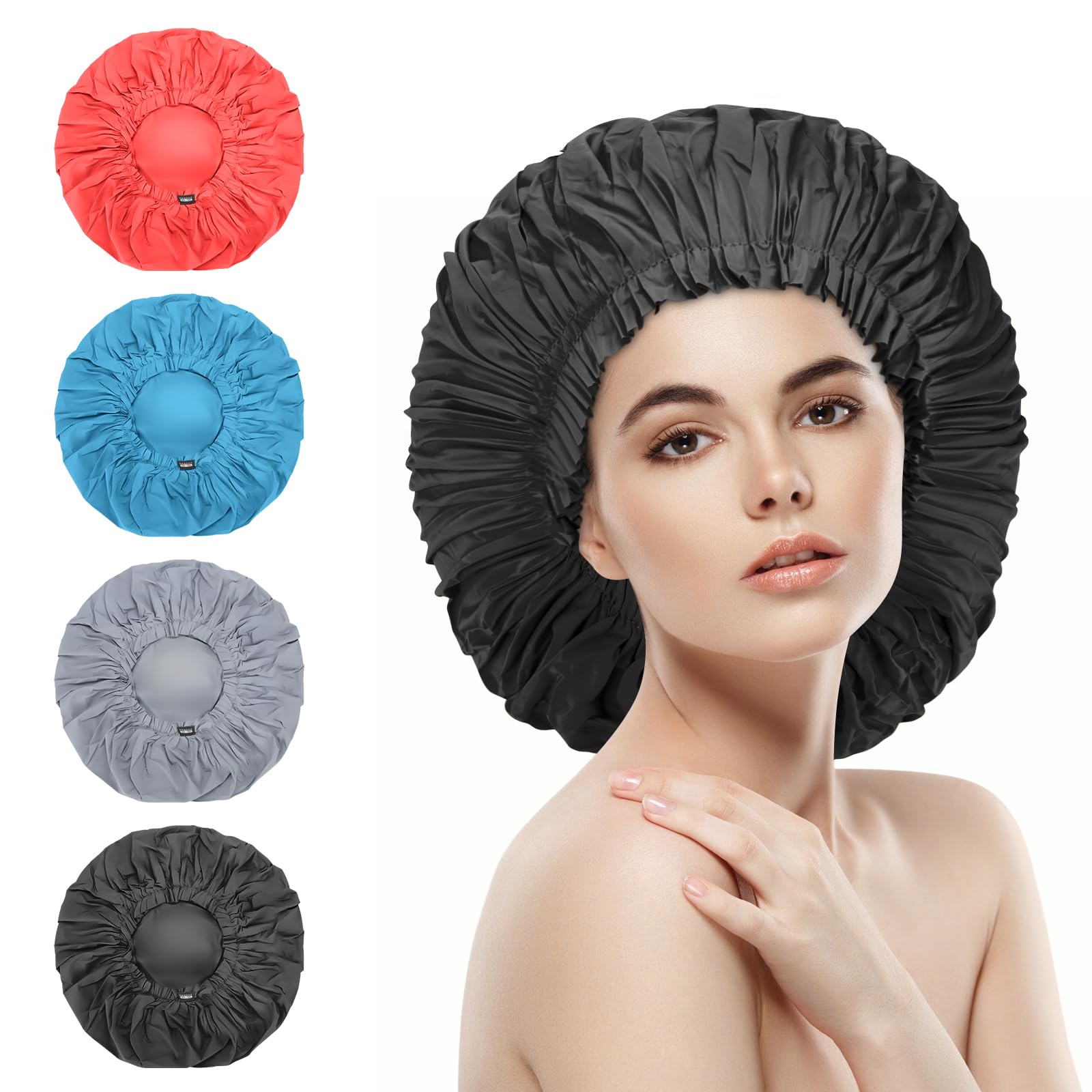 ELEBOX 4 Pack Extra Large Waterproof Shower Caps for Women - Super Jumbo Shower Bonnet for Braids, Salon & Spa Use - Premium Hair Protection for Bathing, Swimming & Hair Treatments